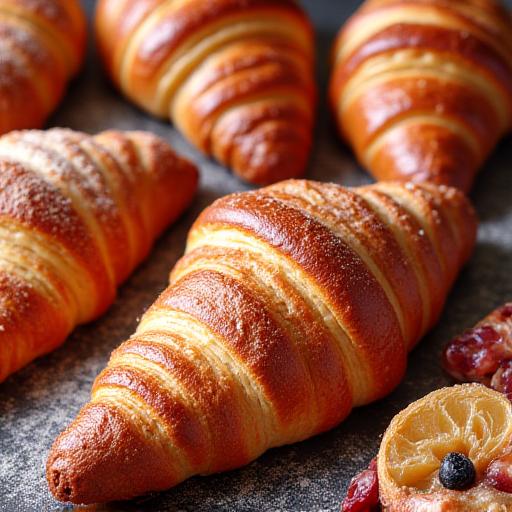 Variedad de bollería fresca como croissants y pasteles
